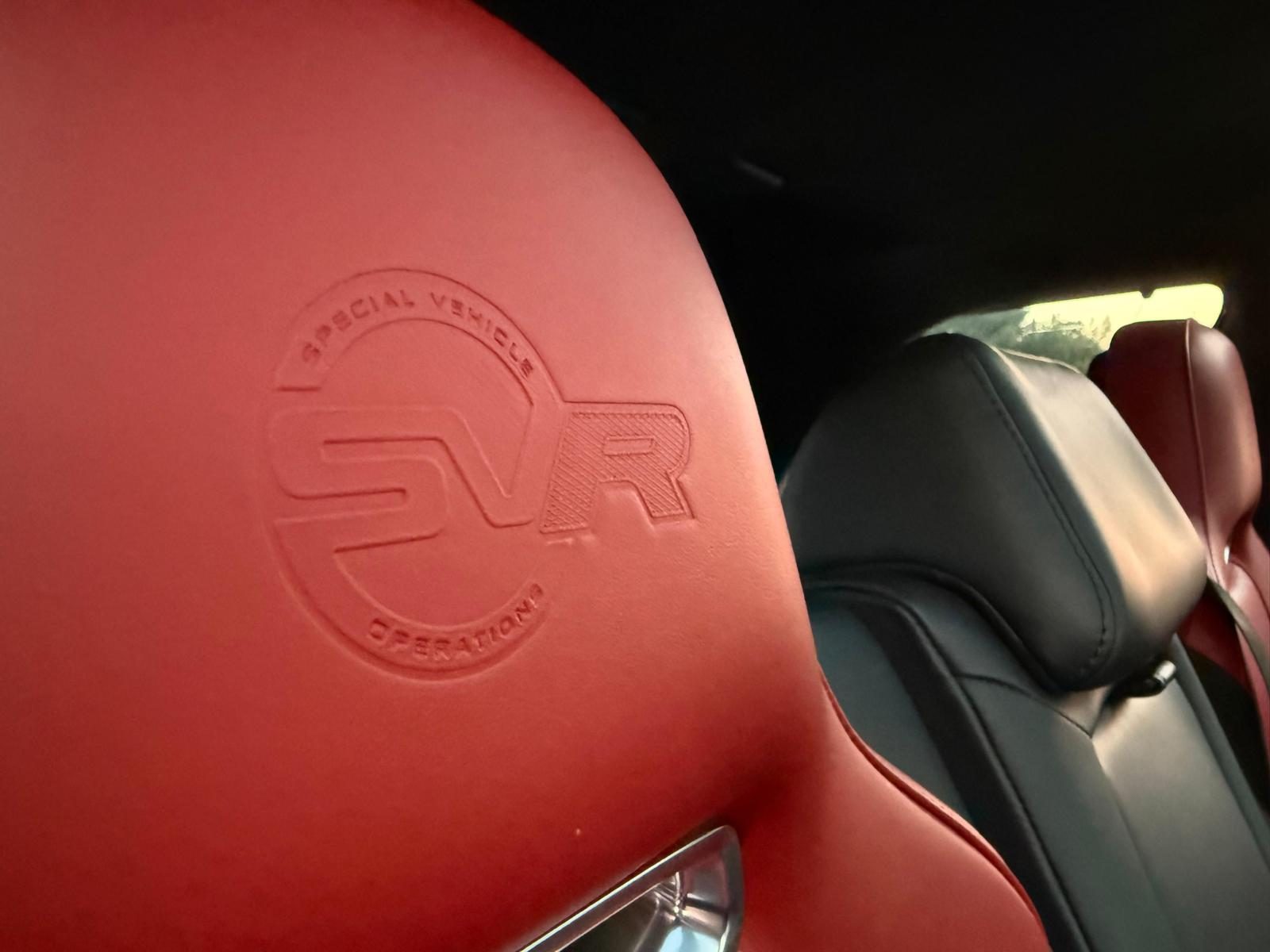 Range Rover Sport SVR embossed headrest detail